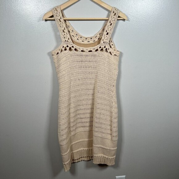 Milly Lizzy Crochet Dress Size Small Tan Lined Boho Vacation Resort Wear Cruise - Picture 2 of 9